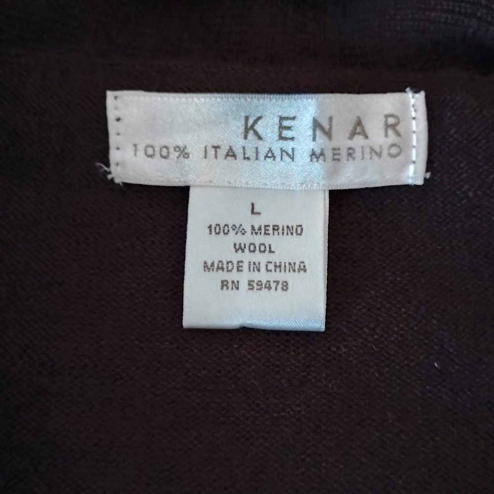 Kenar Italian Merino Wool Shawl Collar Cardigan Sweater Chocolate Brown Size Lg - Picture 12 of 14
